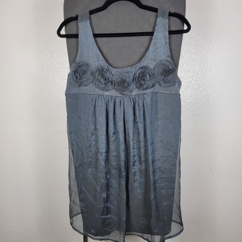 Lily‎ Lou Sleeveless Blouse Flower Decoration Blue Women's Size XL